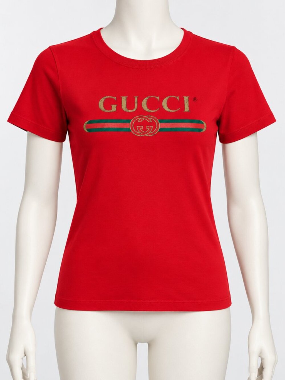 Red Gold Logo Graphic T Shirt Short Sleeve Crewneck Luxury Style